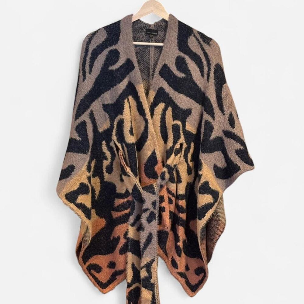 Coco + Carmen Abstract Animal Print Belted Poncho Wrap – One Size (O/S)